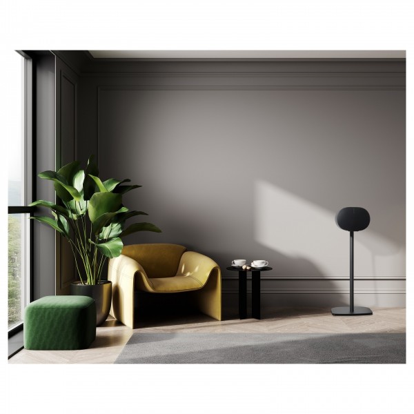Mountson Floor Stand for Sonos Era 300, Black Lifestyle Image in Lounge