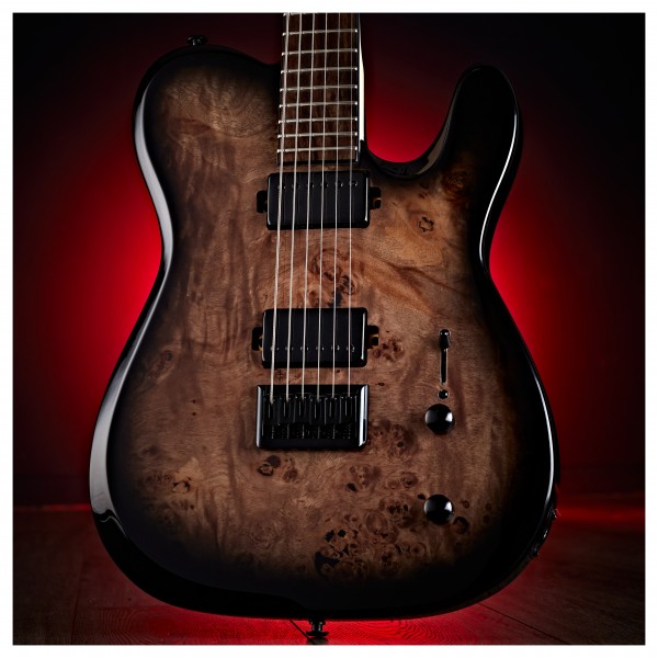 G4M 734 Pro Baritone Electric Guitar, Black Burl Burst