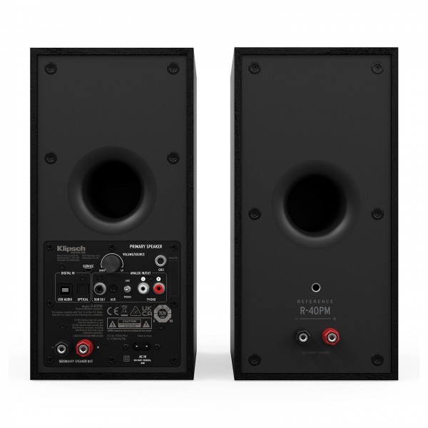Klipsch R-40PM Reference Powered  Bookshelf Speakers (Pair), Black - rear