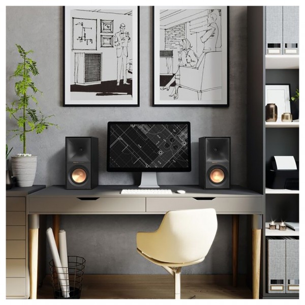 Klipsch R-50PM Reference Powered Bookshelf Speakers (Pair), Black - lifestyle