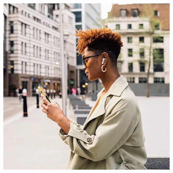 JBL Tune Beam True Wireless Noise Cancelling Earbuds, White Lifestyle View