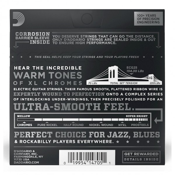 D'Addario ECG25 12-52 Chromes Flat Wound Electric Guitar Strings - Back