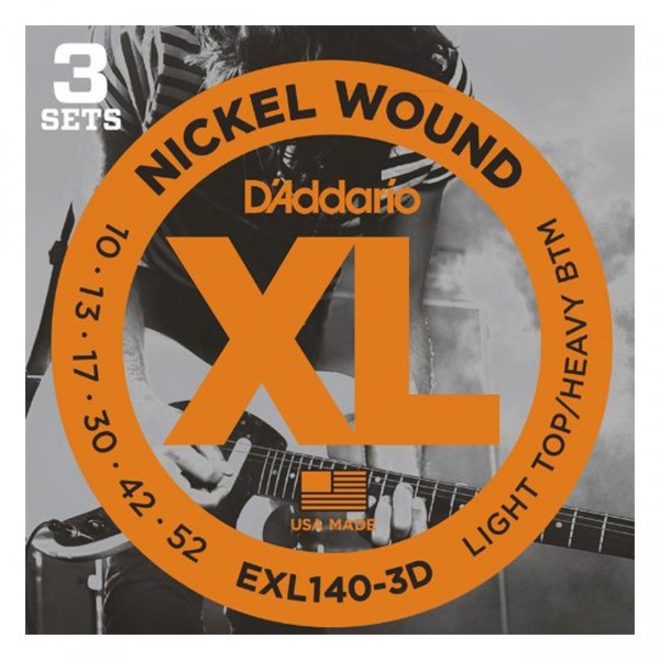 D'Addario EXL140 Nickel Wound, Light Top/Heavy Bottom, 10-52 x 3 Pack