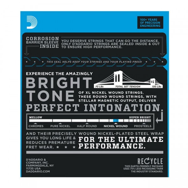 D'Addario EXL140 Nickel Wound, Light Top/Heavy Bottom, 10-52 x 3 Pack - Back