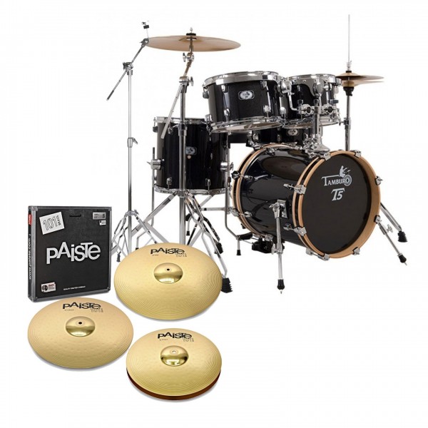 Tamburo T5 Series 22'' 5pc Drum Kit w/Paiste, Black Sparkle