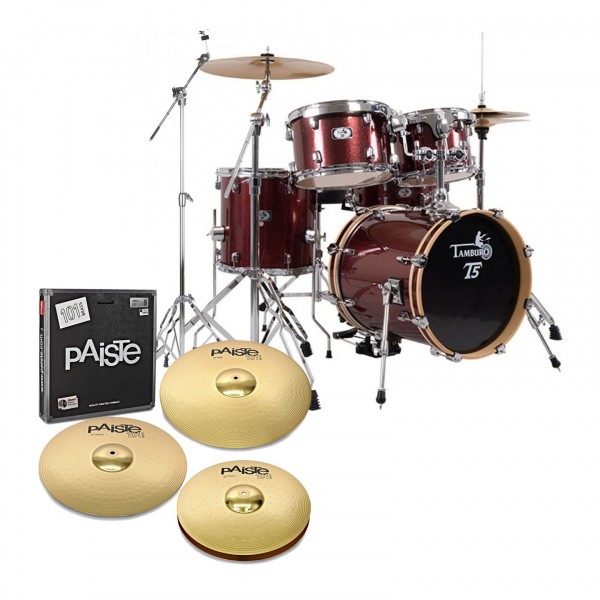 Tamburo T5 Series 22'' 5pc Drum Kit w/Paiste, Red Sparkle