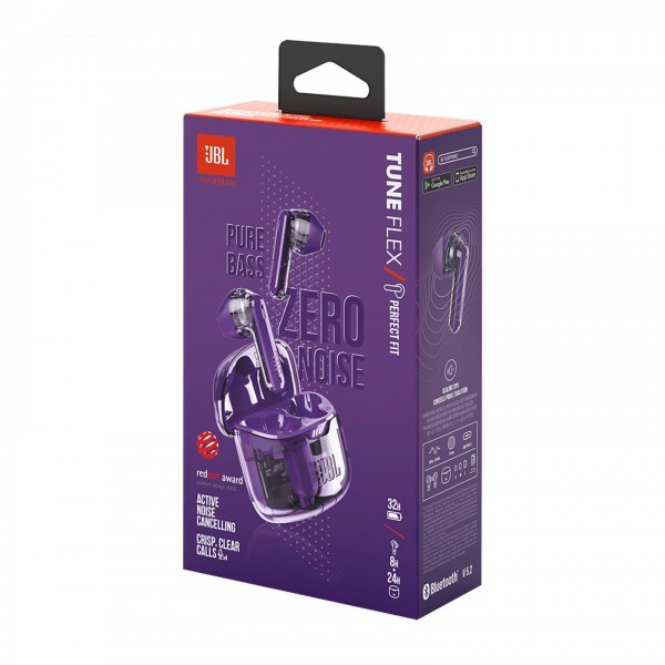 JBL Tune Flex Ghost Edition Noise Cancelling Earbuds, Purple Box View