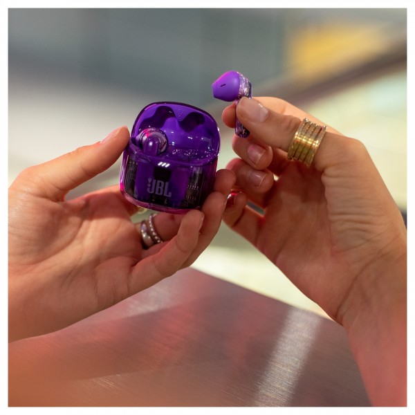 JBL Tune Flex Ghost Edition Noise Cancelling Earbuds, Purple Lifestyle View