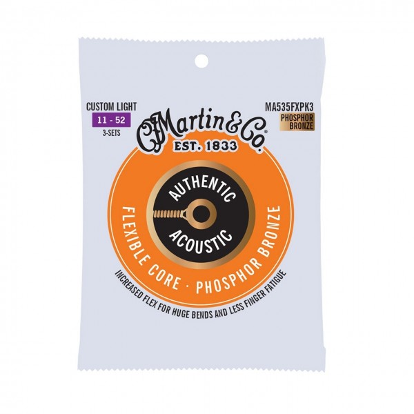 Martin Flex Core Phosphor Bronze Custom Light Strings 11-52, 3 Pk