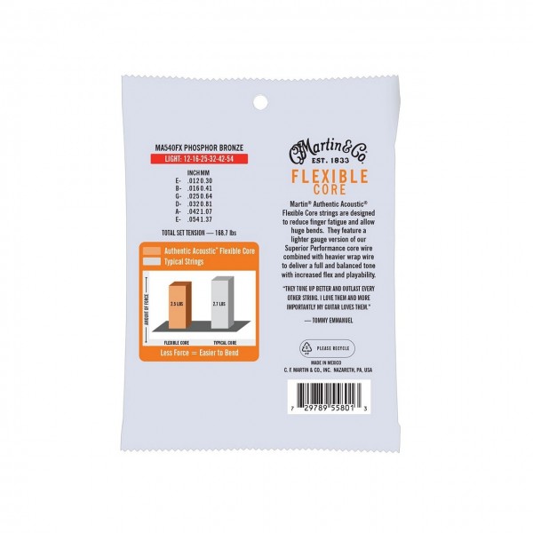 Martin Flexible Core Phosphor Bronze Light Tommy Emmanuel 12-54, 3 Pk - Back