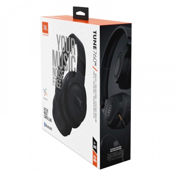 JBL Tune 760NC Over-Ear Noise Cancelling Bluetooth Headphones, Black Box View