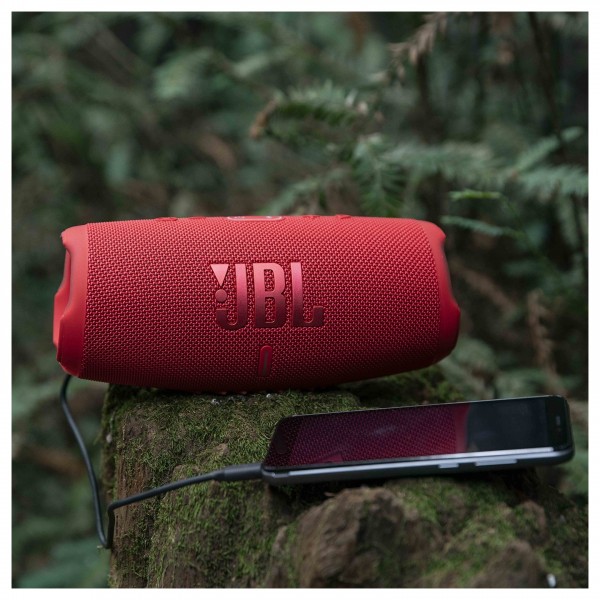 JBL Charge 5 Portable Bluetooth Speaker, Red - power bank lifestyle