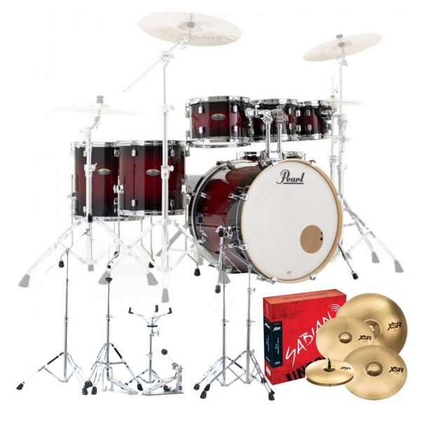 Pearl Decade Maple 7pc Pro Drum Kit w/Sabian XSRs, Deep Red Burst
