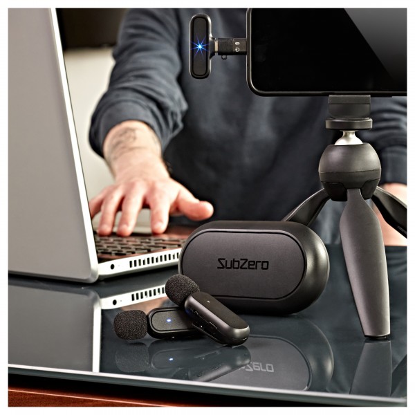 SubZero Dual Wireless Lav Mic with USB-C and Lightning Connections