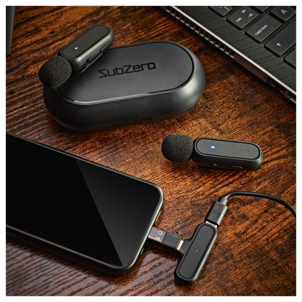 SubZero Dual Wireless Lav Mic with USB-C and Lightning Connections