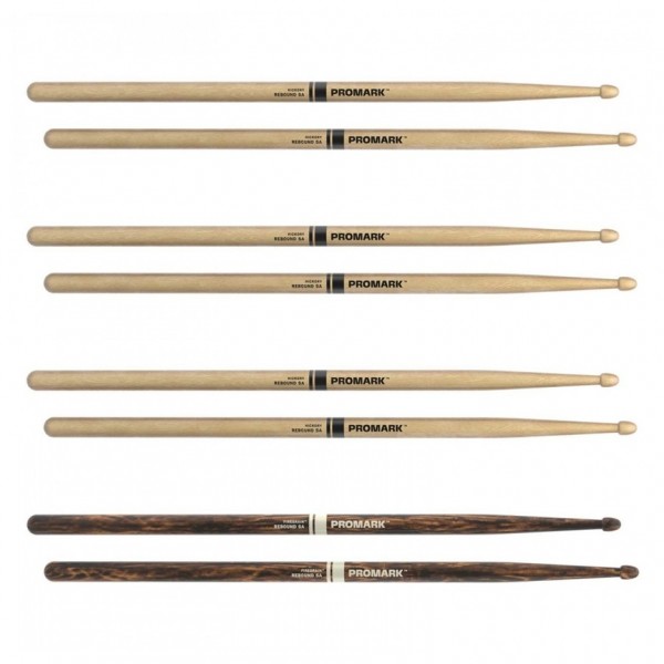 Promark Rebound 5A Hickory Acorn Wood Tip, FireGrain Bonus 4 Pack - Unpackaged 