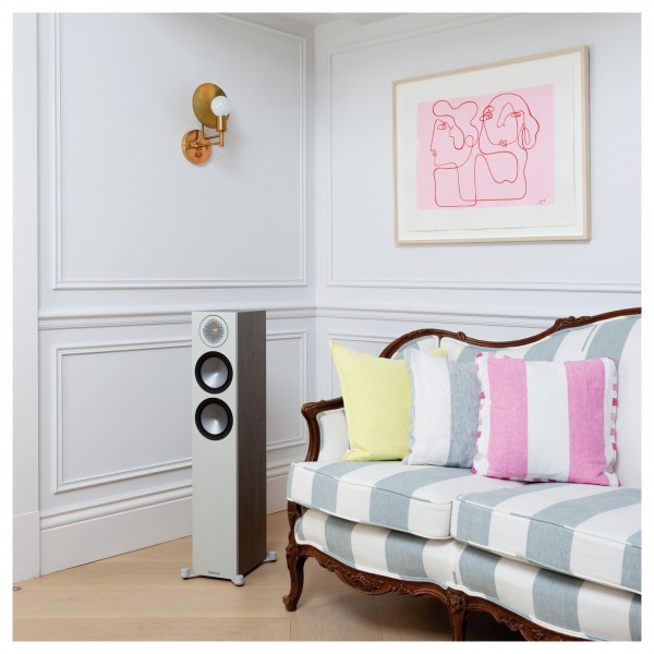 Monitor Audio Bronze 200 Floorstanding Speakers next to Couch