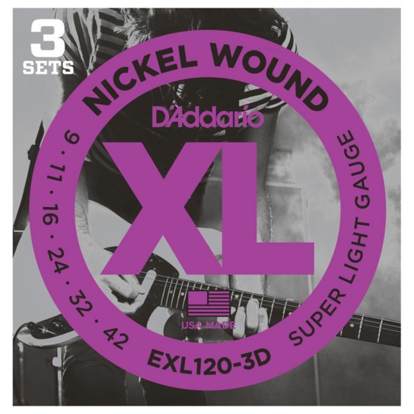 D'Addario EXL120 Nickel Wound, Super Light, 9-42 x 3 Pack