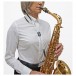 BG SAT Saxophone Leather Strap, Plastic Snap Hook, White - In Use