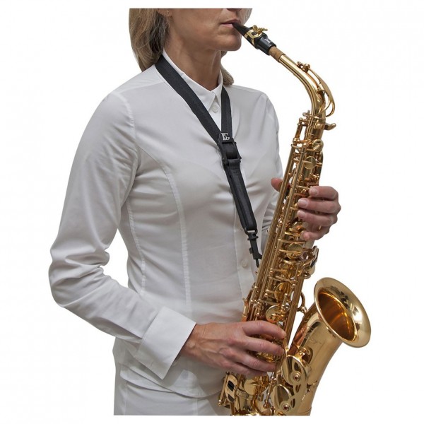 BG AT Saxophone Standard Saxophone Strap, Plastic Snap Hook, Black - In Use