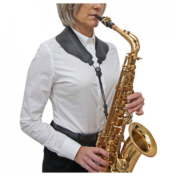 BG AT Saxophone Brace Yolk Strap, Padded, Plastic Snap Hook - In Use