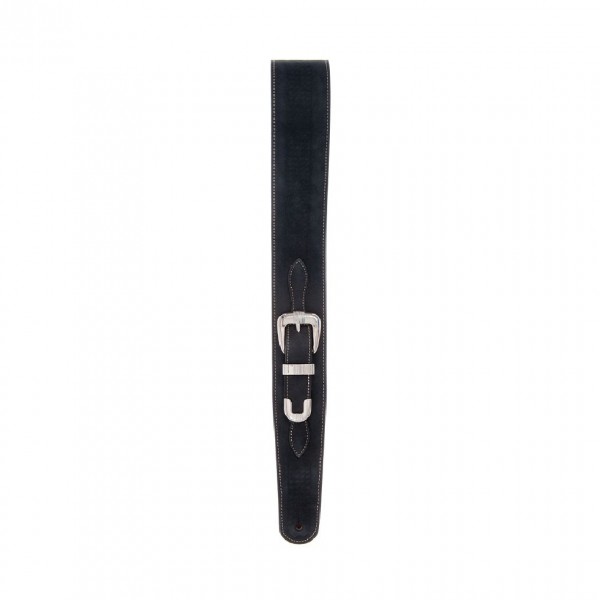 D'Addario Belt Buckle Leather Guitar Strap, Black - End