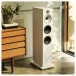 Bowers & Wilkins 603 S3 Floorstanding Speakers, White in Living Room Environment Closeup