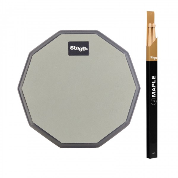 Stagg 8'' Desktop Practice Pad & Maple 7A Drumsticks, Wood Tip