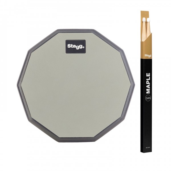 Stagg 8'' Desktop Practice Pad & Maple 5A Drumsticks, Nylon Tip