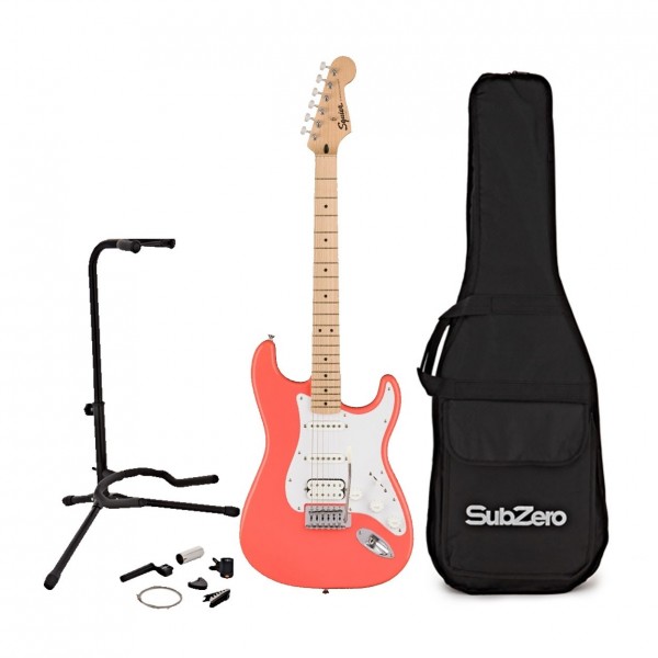 Squier Sonic Stratocaster HSS, Tahiti Coral w Gig bag & Accesory pack