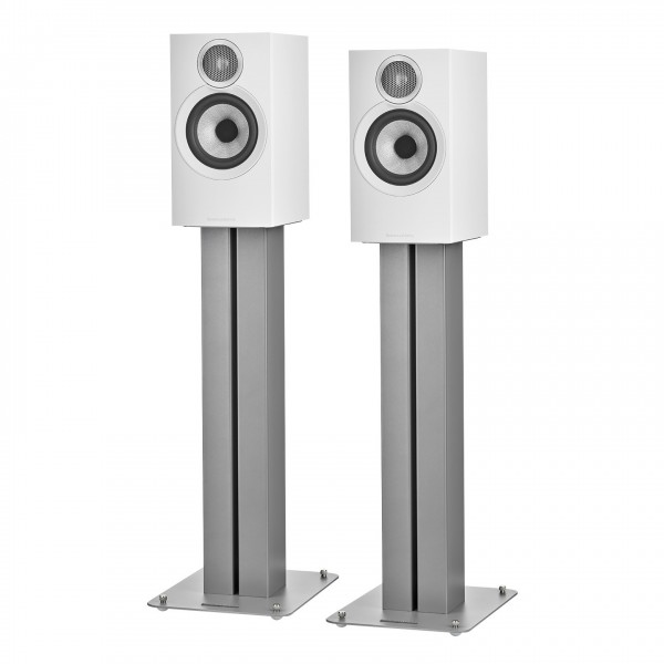 Bowers & Wilkins 607 S3 Bookshelf Speakers (Pair) with Stands, White Front View