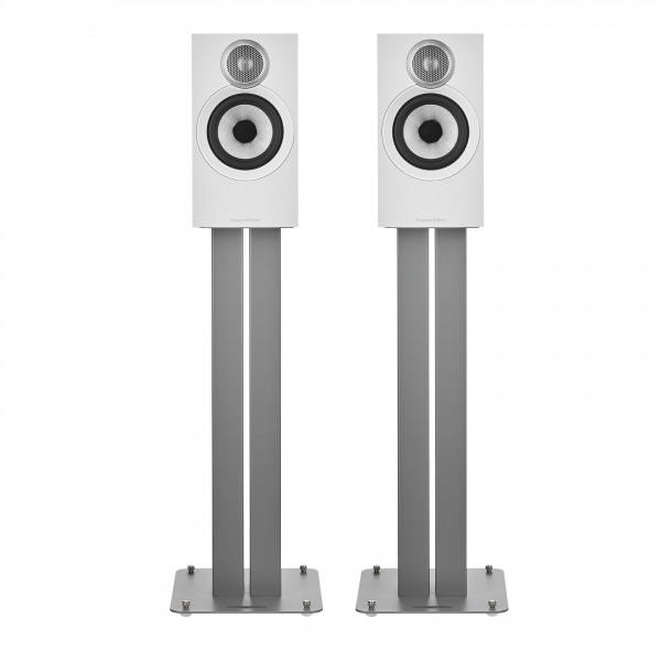 Bowers & Wilkins 607 S3 Bookshelf Speakers (Pair) with Stands, White Front View