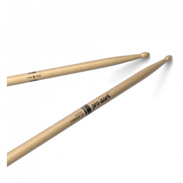 Promark Classic Forward 5B Hickory Drumstick, Oval Wood Tip, 4-Pack - Angle