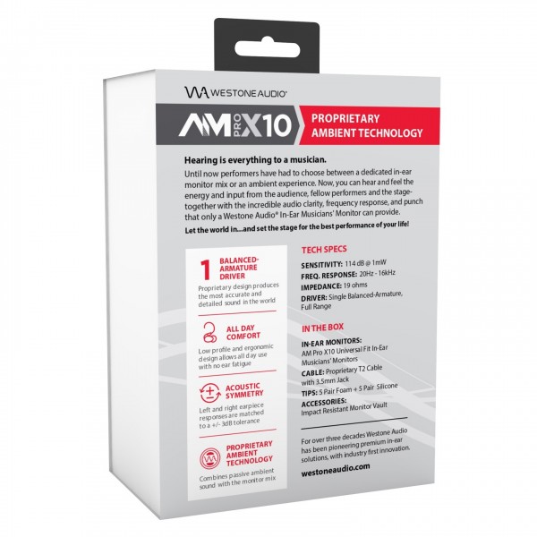 Westone Audio Ambient AM ProX 10 In-Ear Monitors - Box Art Rear