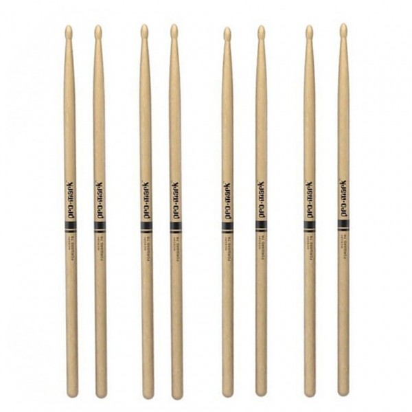 Promark Classic Forward 7A Hickory Drumstick Oval Wood Tip, 4-Pack