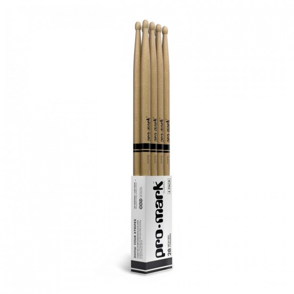 Promark Classic Forward 2B Hickory Drumsticks, Oval Wood Tip, 4-Pack