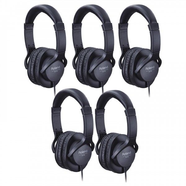 Roland RH-5 Closed Stereo Headphones, Pack of 5 - Full Bundle