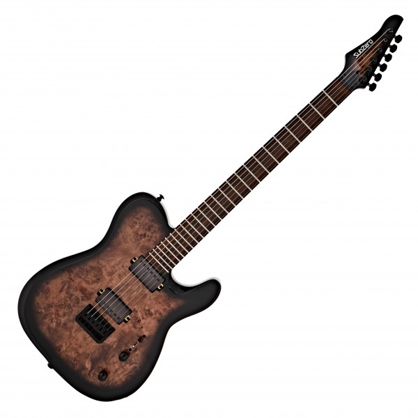 SubZero Paradigm Baritone Electric Guitar, Black Burl Burst