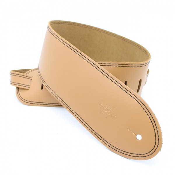 DSL Leather 2.5'' Guitar Strap, Tan with Black Stitching