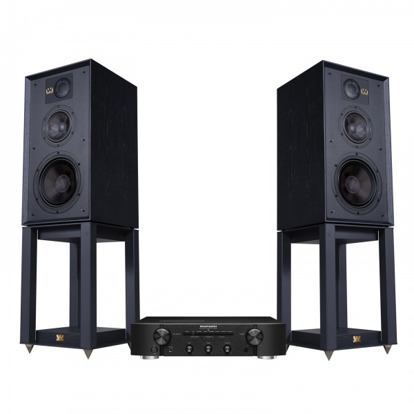 Wharfedale Linton Speakers & Stands w/ Marantz PM6007 Amplifier Black