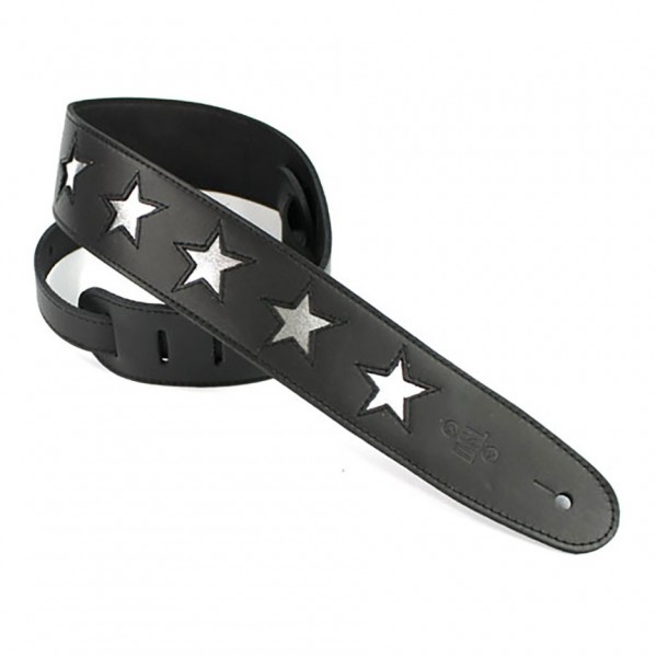 DSL Designers 2.5" Guitar Strap w/ Silver Stars, Black