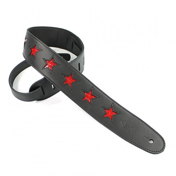 DSL Designers 2.5" Guitar Strap w/ Red Stars, Black