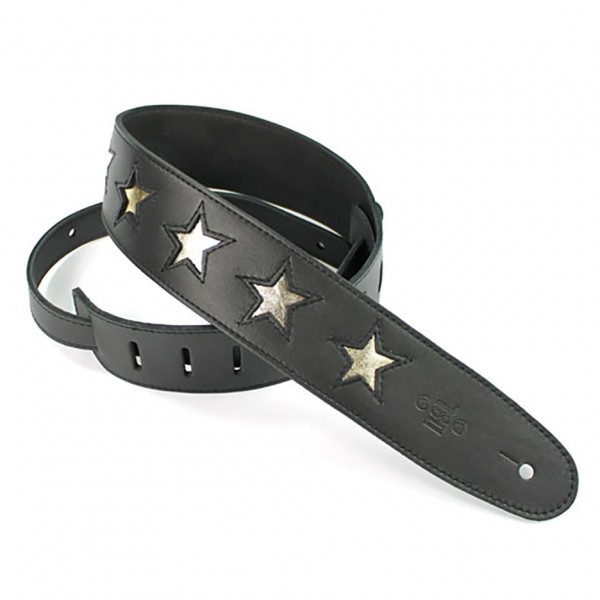 DSL Designers 2.5" Guitar Strap w/ Gold Stars, Black