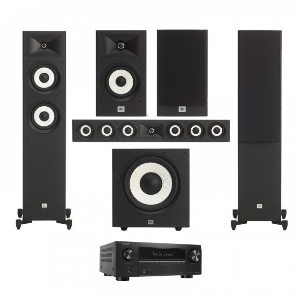 Denon AVC-X3800H & JBL A180 5.1 Speaker Package, Black Front View