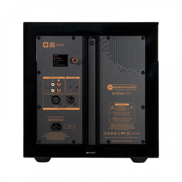 Monitor Audio Anthra W10 Subwoofer, High Gloss Black - rear