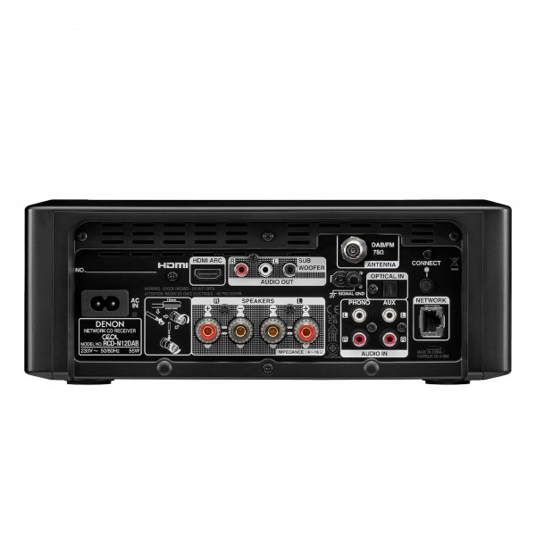 Denon RCD-N12 DAB Network Mini System, Black Back View