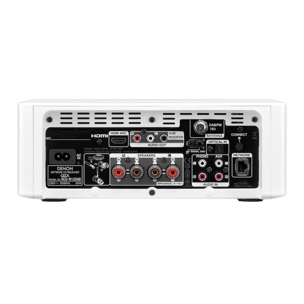 Denon RCD-N12 DAB Network Mini System, White Back View