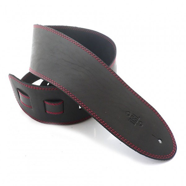 DSL Leather 3.5" Guitar Strap, Black w/ Red Edge Stitch