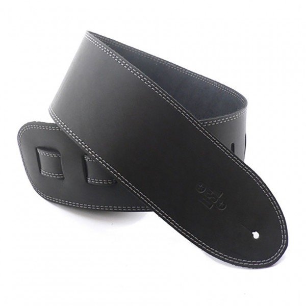DSL Leather 3.5" Guitar Strap, Black w/ Grey Edge Stitch