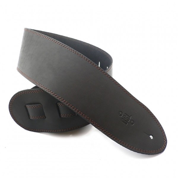 DSL Leather 3.5" Guitar Strap, Black w/ Brown Edge Stitch